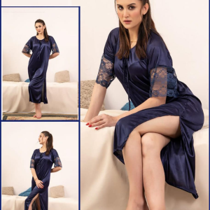 Side-Slit Midi Night Dress-Flatter Sleeves