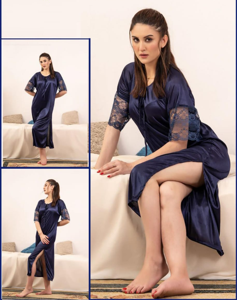 Side-Slit Midi Night Dress-Flatter Sleeves