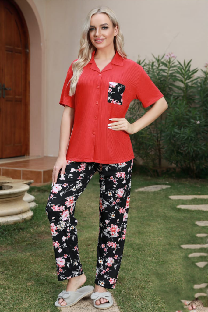 Crimson Bloom PJ Set