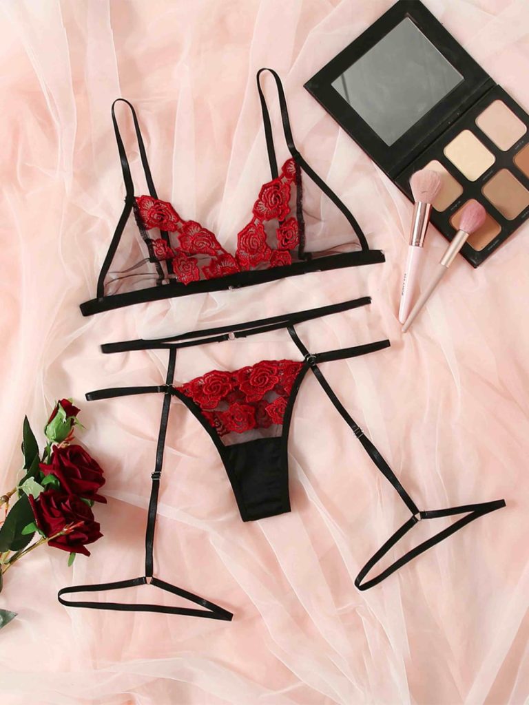 Rose Flame Net Bra Set | Lingerie for Women